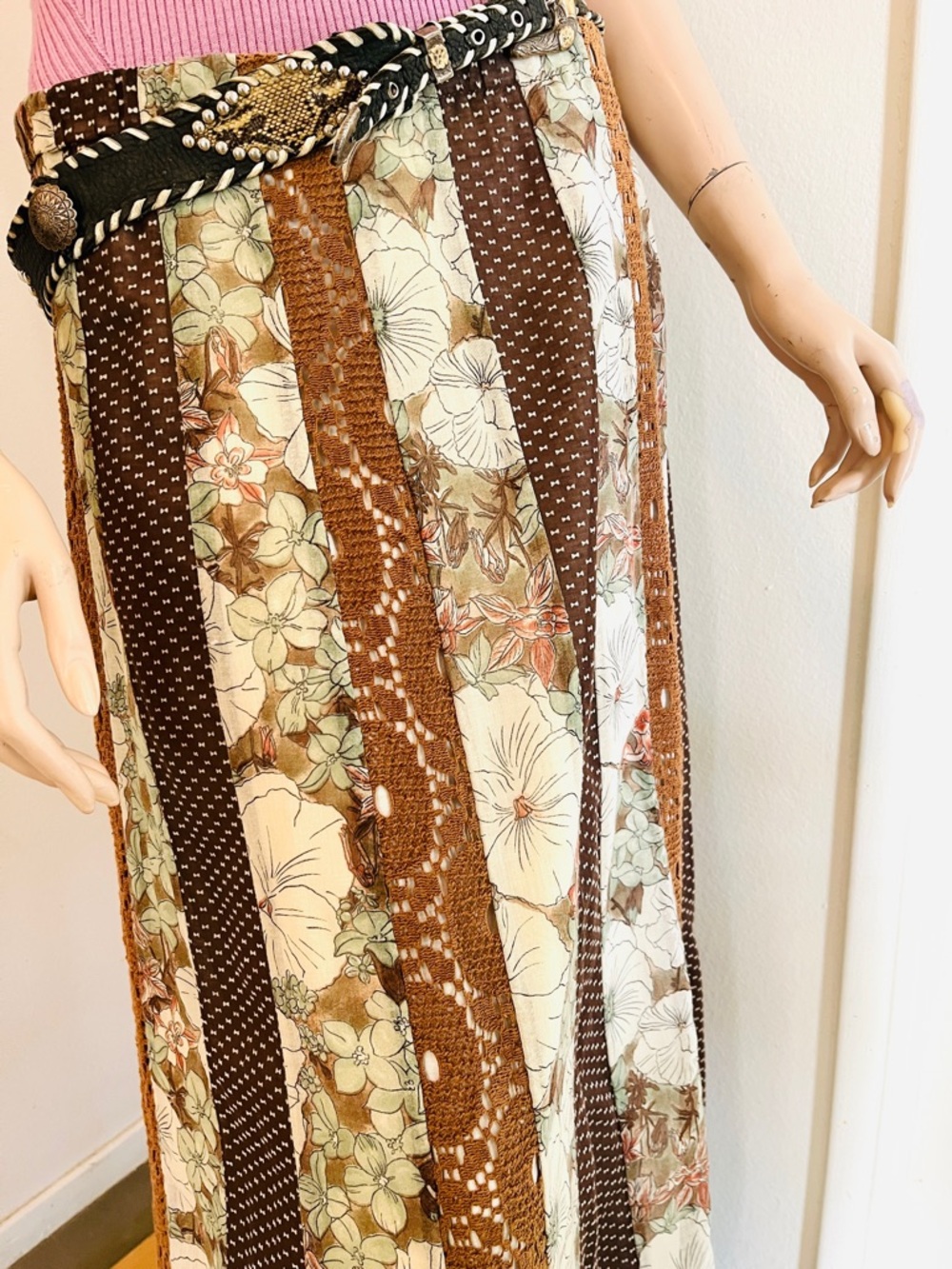 70s Vintage Chessa Davis Hippie Prairie Patchwork Cottagecore Maxi Skirt M / L